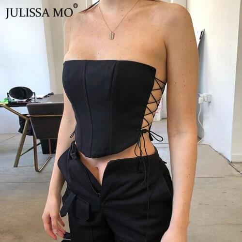 Julissa Mo Fashion Hollow Out Sexy Summer Women Tank Top Off Shoulder Bandage Short T-Shirt 2021 Black Clubwear Vest Female Hot