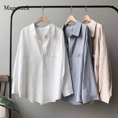 Womens Cotton Feel Shirt Imitation Suede 2020 Spring New Long Sleeve Retro Blouses Shirts Turn-down Solid Oversize Tops 11111