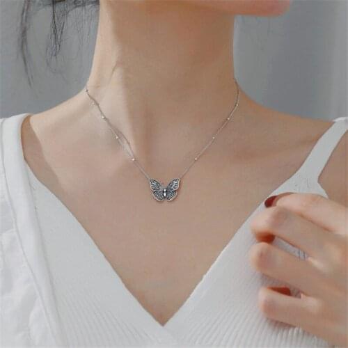 2020 New Trendy Cute Small Animal Butterfly Silver Plated Pendant Necklace Women black Color Butterfly Choker Collar Chain