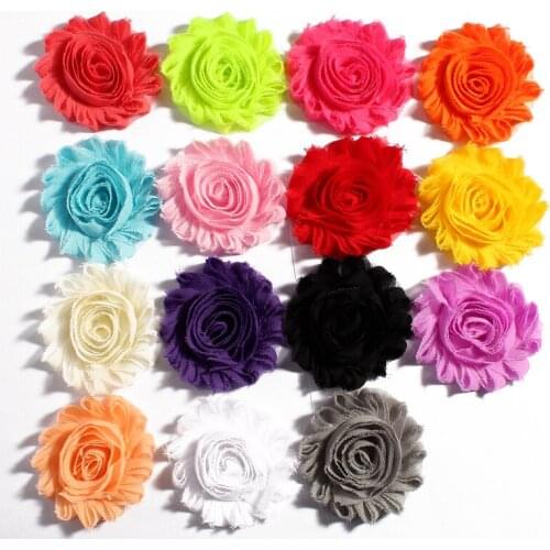 20pcs/lot 2.6'' 15Colors Artificial Soft Shabby Frayed Chiffon Decortions Fabric Flowers For Headbands /Baby Hair Accessories