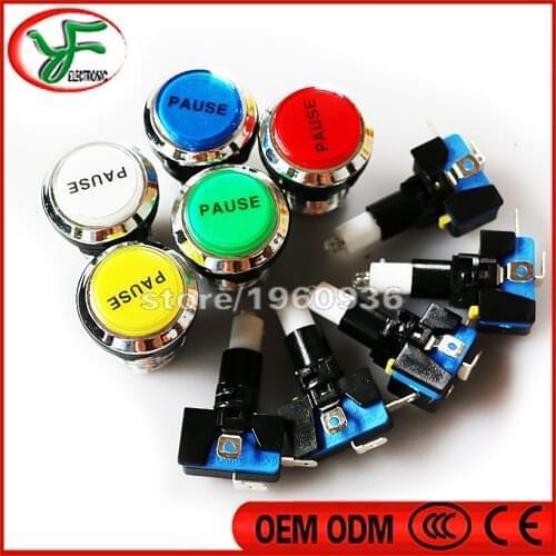 100pcs PAUSE Logo button 12V LED CHROME Silver plated illuminated Push Button+ microswitch