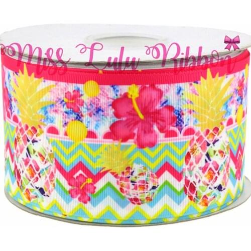 16mm-75mm Pineapple&Flora&Flamingo Grosgrain Ribbon Fruit Patterns DIY Christmas&Party Packing Stuffs 50yards/roll