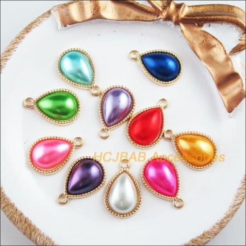 20 New Teardrop Charms Gold Color Retro Mixed Crystal Pendants 13x19.5mm