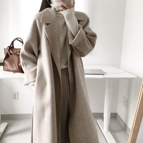 2020 ladies winter coat femme female office elegant long wool coat ladies coat with belt pure color long sleeve chic ladies coat