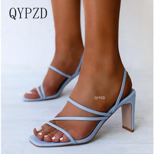2021 Women Sandals Pumps Summer Fashion Open Toe High Heels Shoes Female Thin Belt Thick Heels Party Casual Females