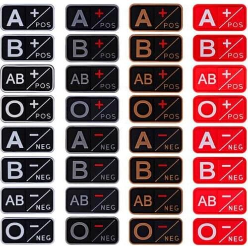 3D PVC A+ B+ AB+ O+ Positive POS A- B- AB- O- Negative NEG Blood Type Group Patch for clothing Military Rubber Badge Hook& Loop
