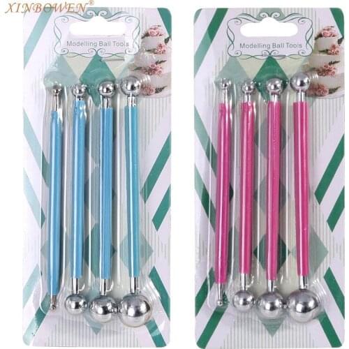 Stainless iron 4 pill sticks with 8 heads, spherical pill sticks, fondant carving group, ultra-light clay embossing tool