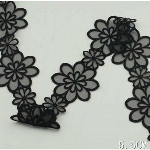 59Yards Black Flower Lace Trim Embroidery Mesh Tulle Ribbon DIY Wedding Sewing Garment Handmade Accessories 55mm Width