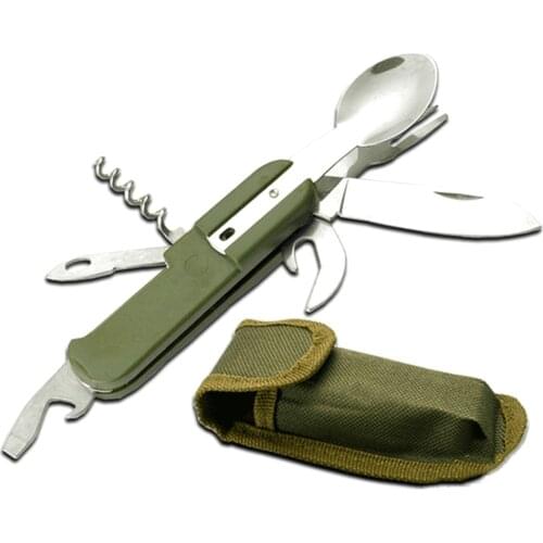 9 in1 Outdoor Tableware Folding Fork Spoon Stainless Steel Multi-function Corkscrew Camping Hiking Travel Picnic Accessories