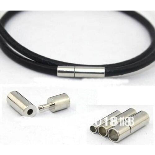 Free Ship 100 Sets Silver Tone 3mm Leather Cord End Clasps hasp 17x4mm