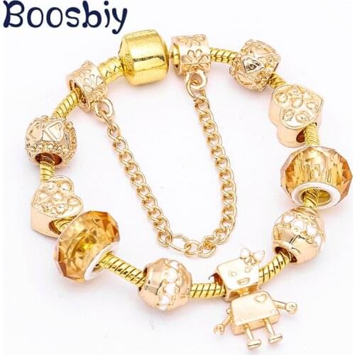 Boosbiy New Style Gold Color little Bella Charms Bracelets & Bangles For Women DIY Snake Chain Brand Bracelet Jewelry Gift