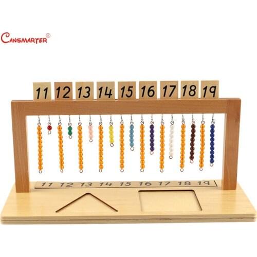Preschool Teaching 11-19 Numbers Hanger And Color Bead Stairs for Ten Board Beech Wooden Box Toy Kids Montessori Math MA107-3