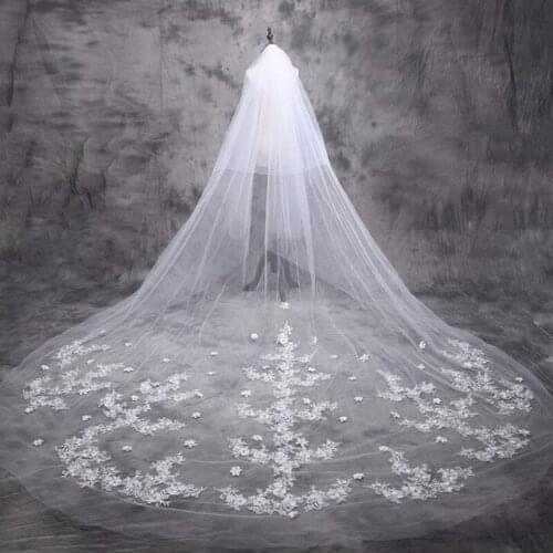 5 m Cathedral Wedding Veil 2018 new Long Bride Lace Bridal Veil Long Wedding Veil Chic Shiny Bridal Veil Wedding Accessories