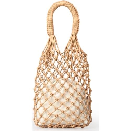 INS Chic Summer Beach Bags Cotton Hollow Out Basket Composite Bag Leisure Straw Bag for Girls Women Handbags Mesh Rope Net Bags