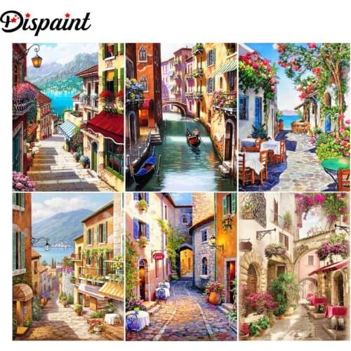 Dispaint Paint With Diamond Embroidery "Street flower scenery" Diamond Painting Full Square Round Picture Of Rhinestone Decor