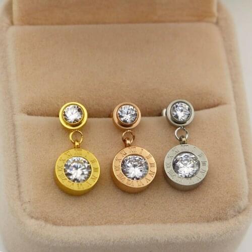 Martick Classic Created Earrings Double Round Roman Numerals Engrave With Shining CZ Stud Earrings For Girl E200