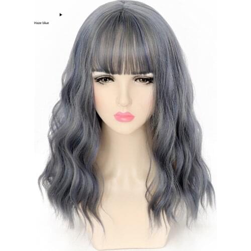 Short Curly Water Wave Gray High Temperature Wigs for Black White Women Afro Corn Perm Cosplay Party Boho Hair Wigs with Bangs
