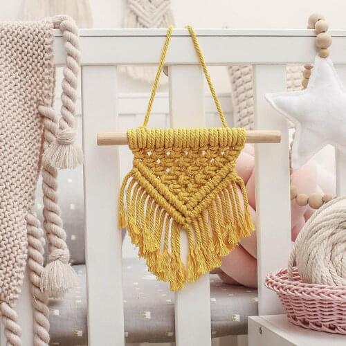 Hot Mini Macrame Wall Hanging Tapestry Wall Decor Boho Chic Bohemian Handmade Woven Home Decoration Yellow
