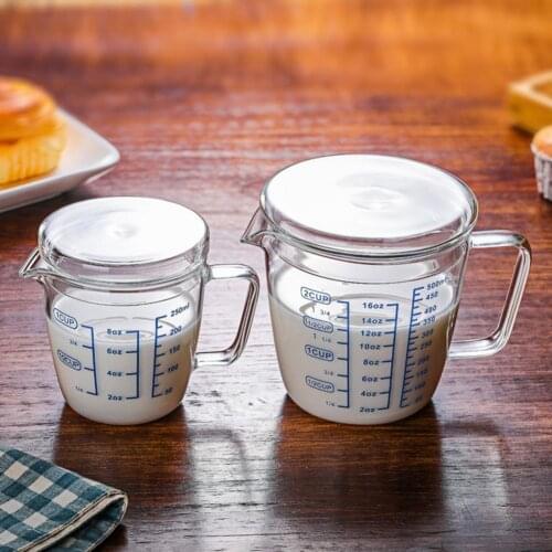 Measuring Cup Graduated with Lid Glass Multipurpose High temperature with Lid Glass Milk and coffe Cup for Home