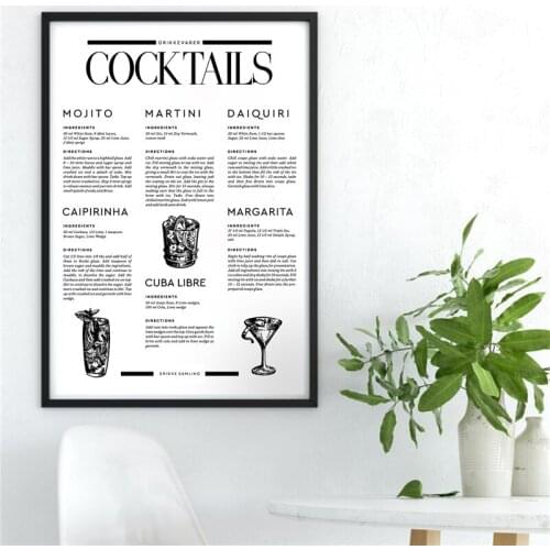 Signature Drinks Cocktail Poster Nordic Wall Art Print , Cocktail Poster Wine Canvas Painting Bar Cart Art Dorm Decorations