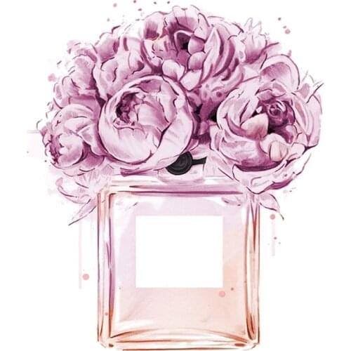 NEW Beautiful Flower Patches For Clothing Heat Transfer Applique Perfume Bottle Printed Sticker Diy Girl T-shirt Iron On Transfe