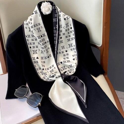 New Black and White Double-sided Geometric Print Silk Scarf with Sharp Corners Ladies Slender Long Scarves Foulard Cheveux Gift