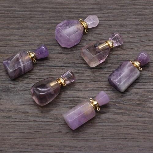 Wholesale Natural Semi-precious Stones Pendant Perfume Bottle Essential Oil Amethyst Making DIY Necklace Sweater Chain Jewelry