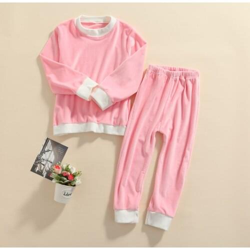 Pudcoco Toddler Girls 2Pcs Fall Outfits Winter Warm Plush Long Sleeve Color Block Pullover and Pants Set 2021 New 1-6T
