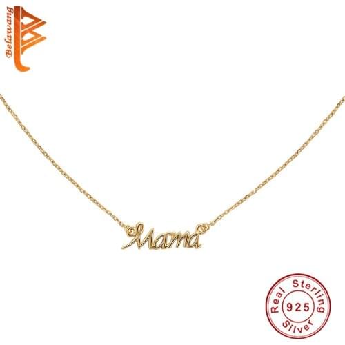 Real 925 Sterling Silver Mothers Day Birthday Gift Collares Gold Color MAMA Letter Pendant Necklace For Woman Mom Necklace