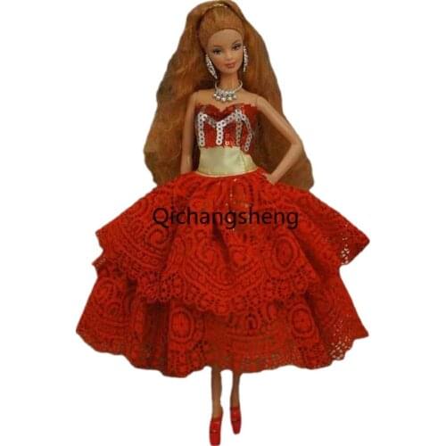 1/6 Cosplay Red Sequin Lace Princess Dress For Barbie Doll Clothes Off Shoulder Outfits Gown Vestido 11.5" Dollhouse Accessories