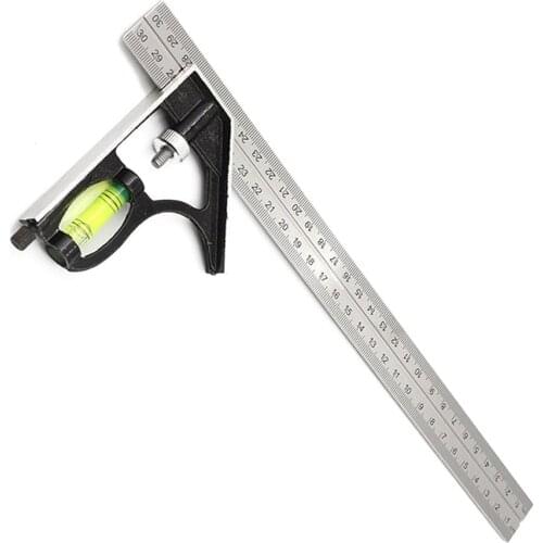 DIY Movable Square Ruler Precise Measuring Tools Aluminium Combination Mobile Workshop Hardware Angle Spirit Level 12"(300mm)