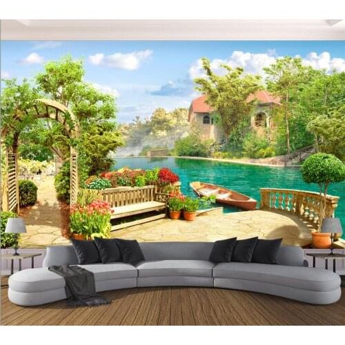 Custom wallpaper 3d garden lake landscape background wall dream flower vine European Roman column boardwalk decoration painting