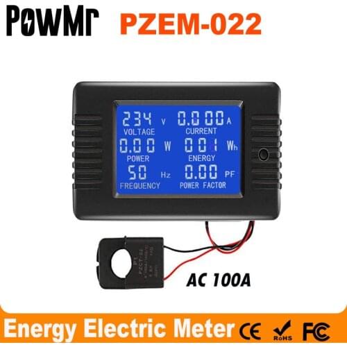 PowMr PZEM AC 6in1 220V100A Single Phase Digital Ampermeter Power Energy Voltmeter Ammeter Volt Watt Kwh Factor Meter Split CT