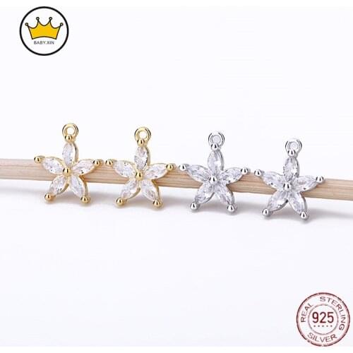 2PCS/Lot 925 Sterling Silver Micro-inlaid Zircon Fashion Five-pointed Star Flower Accessories Earrings Pendant DIY Accessories