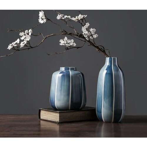 Modern Living Room Decor Aesthetic Table Flower Bottle Dried Flower Blue Ceramic Vase Decoration Home Decore Plant Pots Ornament