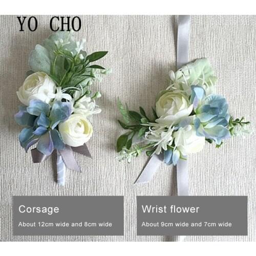 YO CHO Beautifu Wrist Corsage Bracelet Bridesmaid Sisters Hand Flowers Wedding Party Bridal Prom Ribbon Tied Handmade Flower