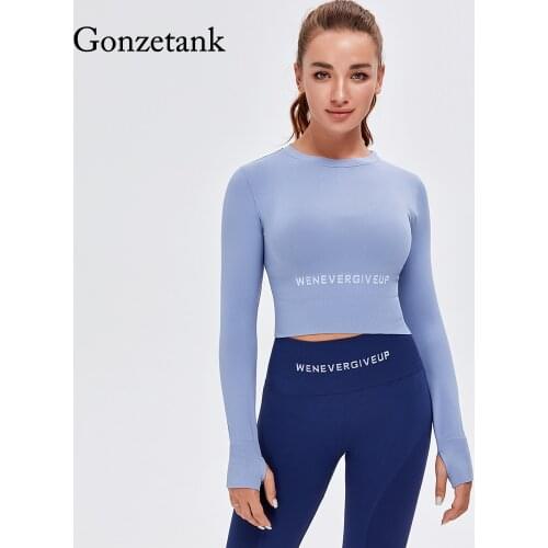 Womens Yoga Sportswear Letters Seamless Long Sleeve Gym Tops Fitness Women Running Workout Sports T-shirt Sportswear