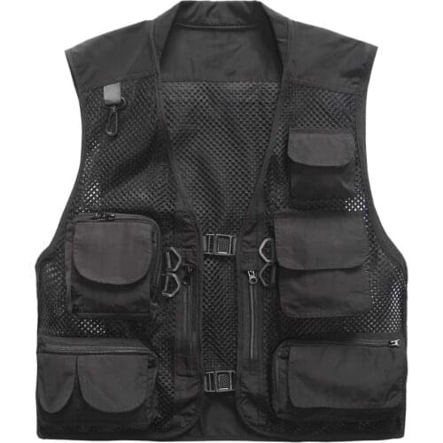 Plus Size Multi Pockets Vest Men Summer Mesh Breathable Photography Waistcoat Reporter Director Casual Vest Work Uniform