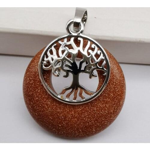 Golden Sandstone Stone GEM Circle Tree of life Pendant Woman Jewelry S308