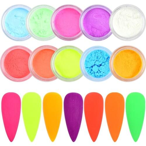 WUF 1g Neon Phosphor Gradient Nail Glitter Powder Nail Art Decorations Fluorescent Pigment Holographic DIY Dipping Dust
