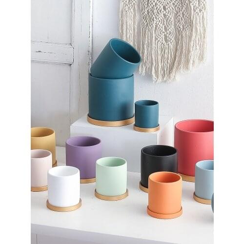 1pc Colorful Cylindrical Ceramic Flower Pots Indoor and Outdoor Succulent Fresh Flower Potted Plants Flowerpot