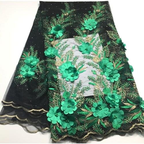 2021 High Quality Nigeria Wedding Green 3D African Lace Fabric With Stones Embroidery African French Tulle Lace Fabric M19305