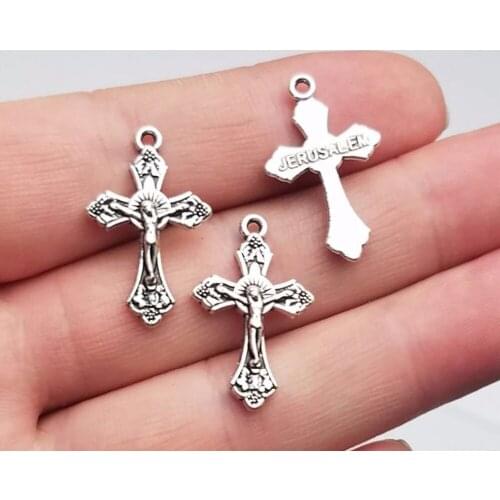 30pcs/lot--15x24mm, Antique silver plated Jesus cross charms,DIY supplies,Jewelry accessories