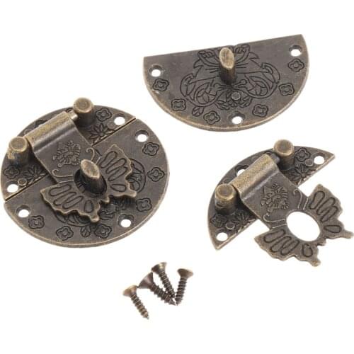 6Pcs Antique Bronze Latch Hasps Vintage Clasp Lock Wooden Jewelry Box Buckle 38MM Old Chinese Style Home Deco Hardware A069
