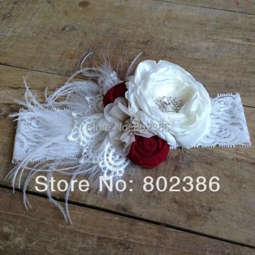 Free Shipping Roll Flower Ostrich Feather Headband Kids Hair Accessories