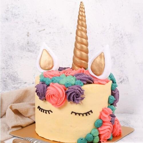 Large Unicorn Horn Ears Cake Decoration Cupcake Cake Topper Picks Birthday Party Decoration Tool Baby Shower Boy Babyshower