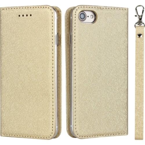 Silk Pattern PU Leather Case For iPhone 7 Flip Stand Wallet Cover For iPhone 8 Card Pockets Lanyard cases