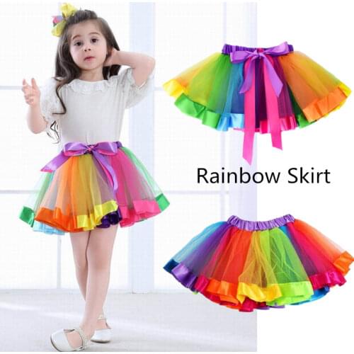 Children Princess Skirt Colorful Rainbow Tulle Bowknot Fluffy For Girl Party Baby Tutu Skirt 2-8 Years Old