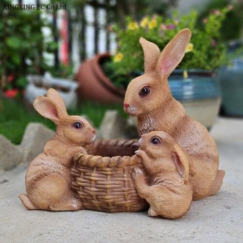 Simulation Rabbit Decoration Garden Resin Animal Sculpture Creative Cartoon Flower Pot Outdoor Landscape Storage Accessories
