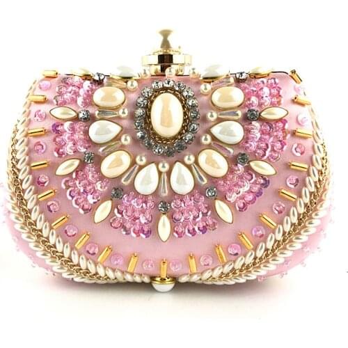 Bead Embroidered Small Handbags Women Vintage Handmade Diamonds Pearl Beading Evening Clutch Bags Chic Ladies Shoulder Bags New